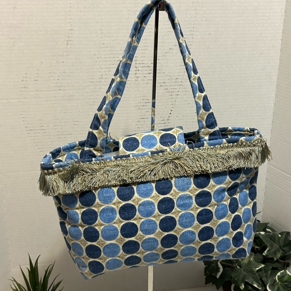 Stylish Blue Polka Dot Tote Bag